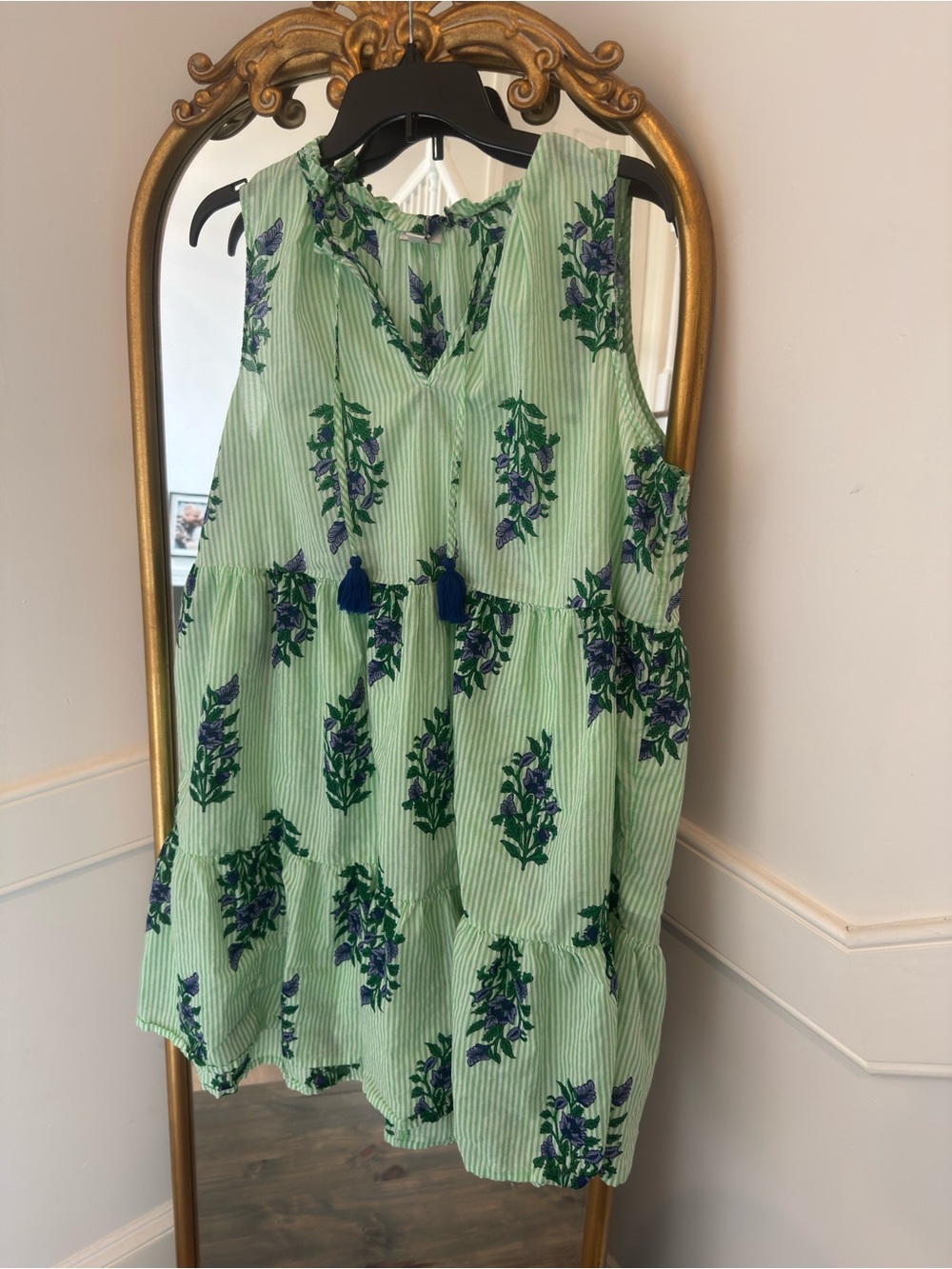 j.crew green striped floral tiered dress | xxl